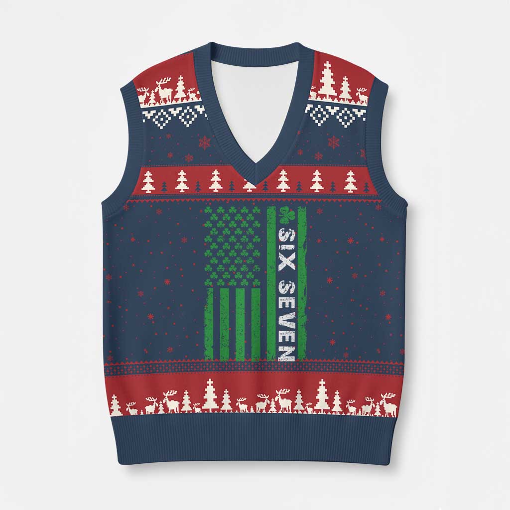Six Seven 67 St Patricks Day Shamrock Vintage American Flag V-Neck Knit Sweater Vest TS11 Navy Red Print Your Wear