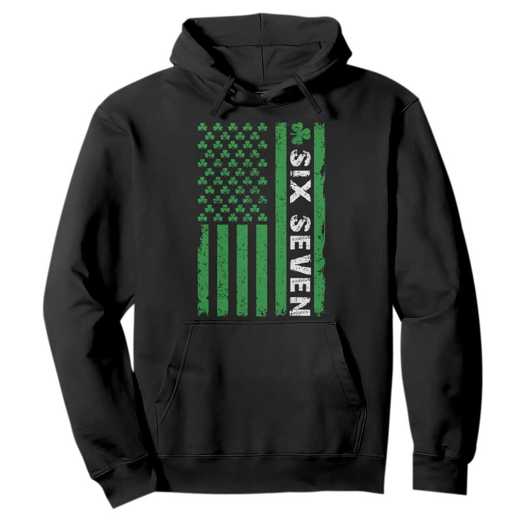 Six Seven 67 St Patricks Day Shamrock Vintage American Flag Hoodie TS11 Black Print Your Wear