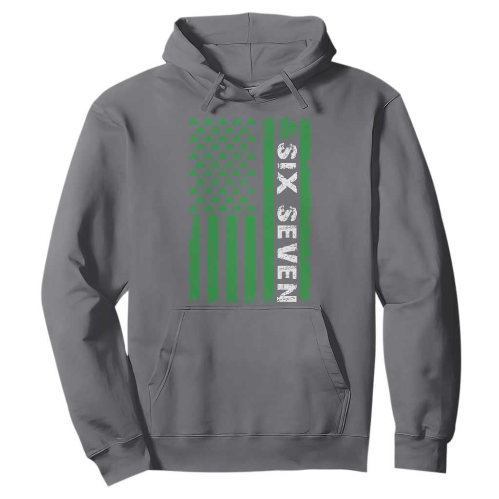 Six Seven 67 St Patricks Day Shamrock Vintage American Flag Hoodie TS11 Charcoal Print Your Wear