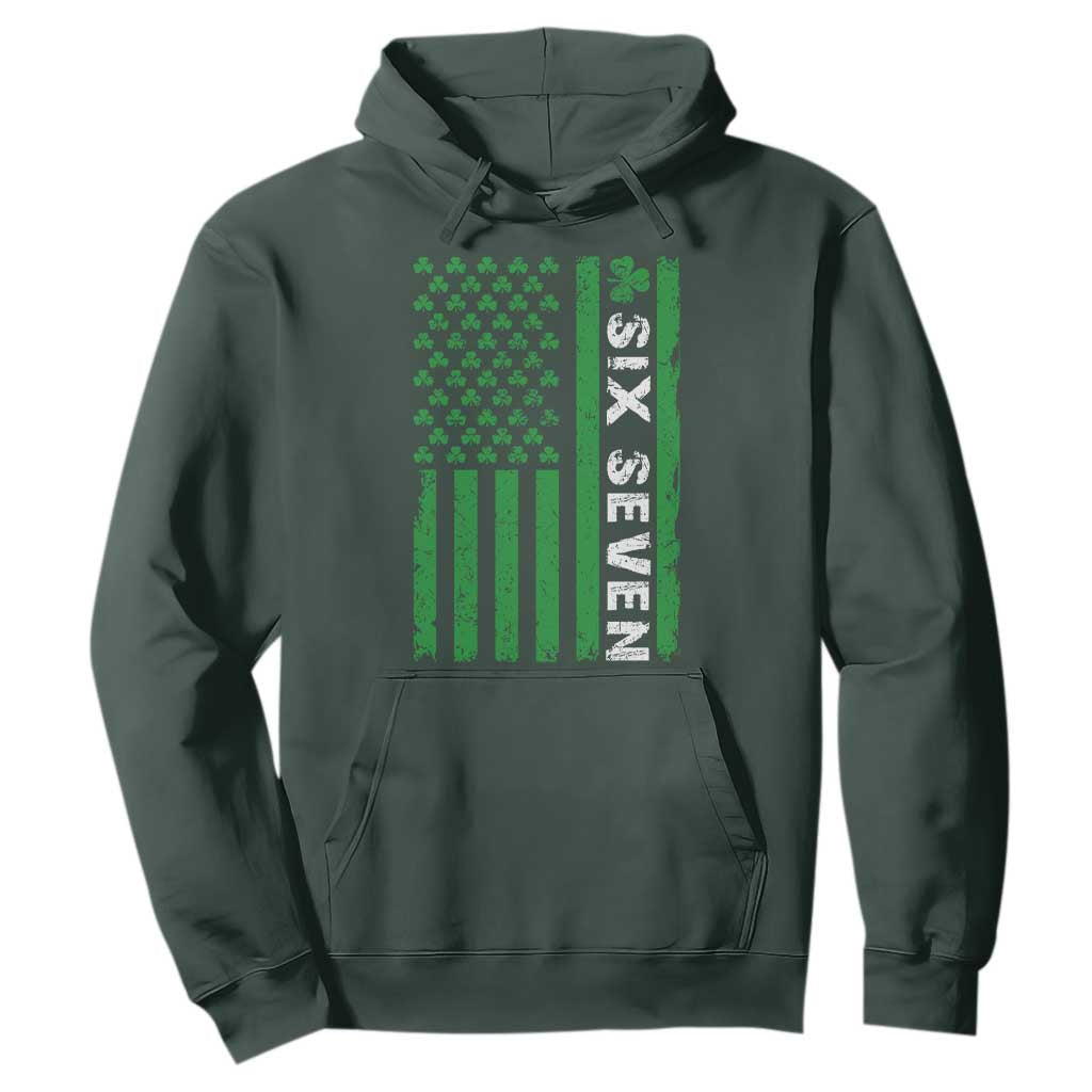 Six Seven 67 St Patricks Day Shamrock Vintage American Flag Hoodie TS11 Dark Forest Green Print Your Wear