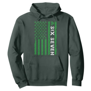 Six Seven 67 St Patricks Day Shamrock Vintage American Flag Hoodie TS11 Dark Forest Green Print Your Wear