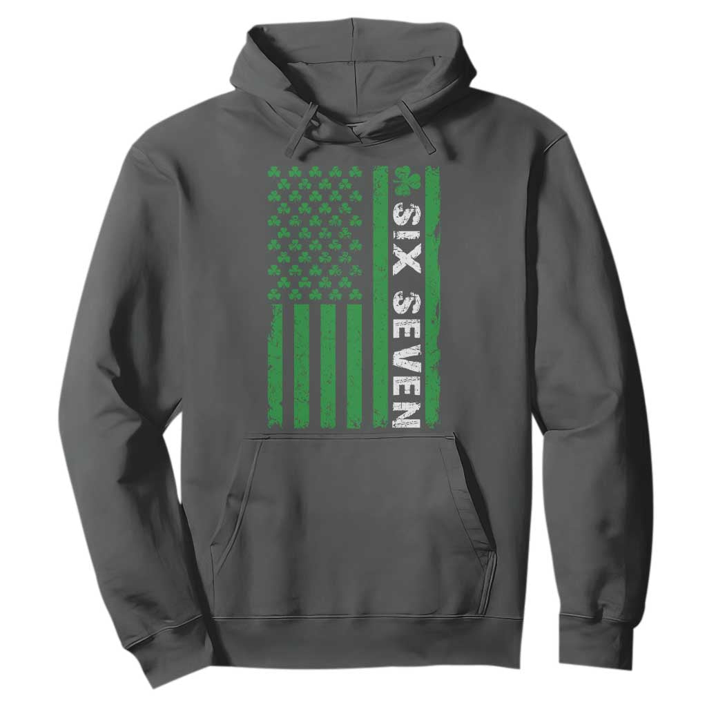 Six Seven 67 St Patricks Day Shamrock Vintage American Flag Hoodie TS11 Dark Heather Print Your Wear