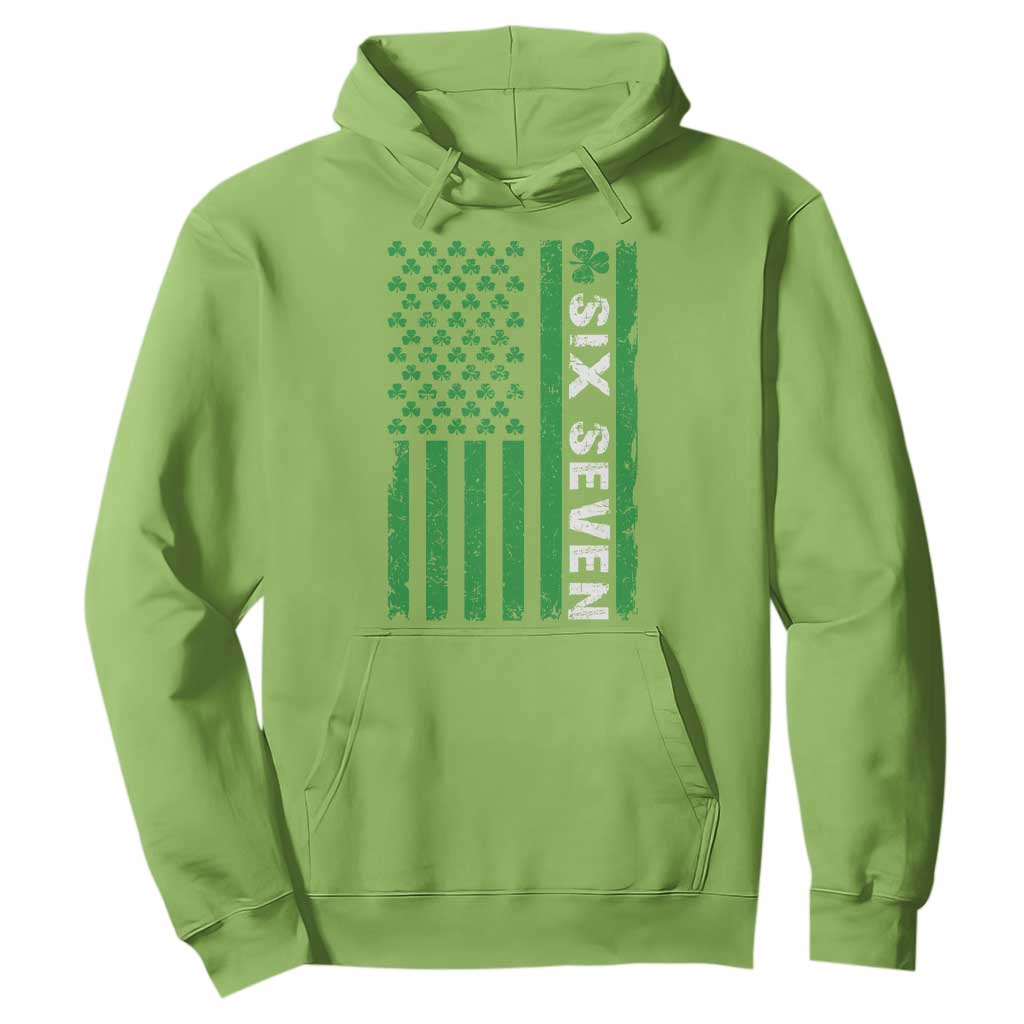 Six Seven 67 St Patricks Day Shamrock Vintage American Flag Hoodie TS11 Lime Print Your Wear