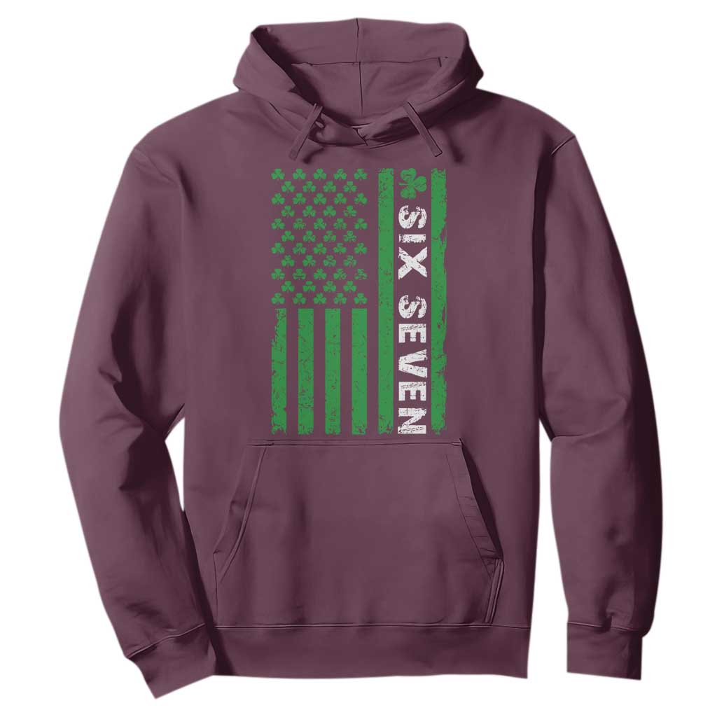 Six Seven 67 St Patricks Day Shamrock Vintage American Flag Hoodie TS11 Maroon Print Your Wear