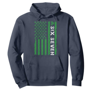 Six Seven 67 St Patricks Day Shamrock Vintage American Flag Hoodie TS11 Navy Print Your Wear