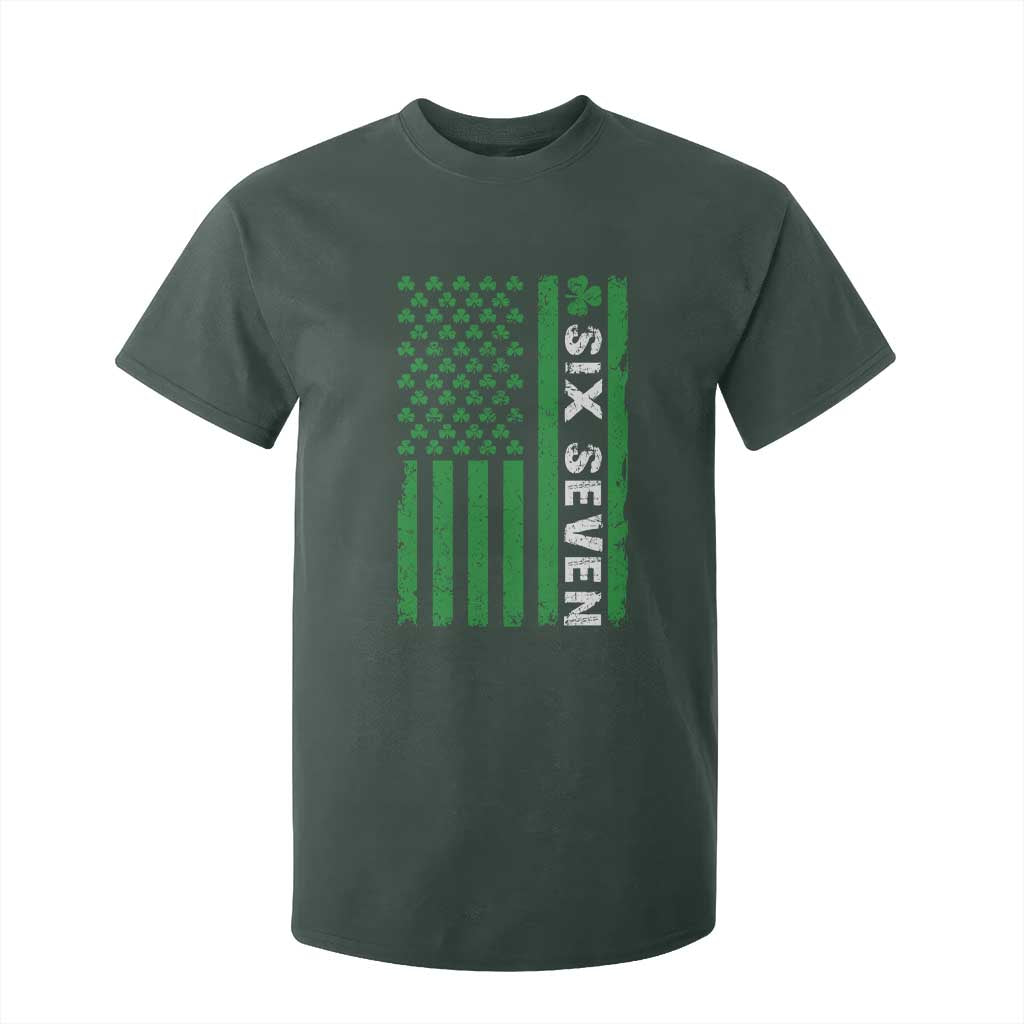 Six Seven 67 St Patricks Day Shamrock Vintage American Flag T Shirt For Kid TS11 Dark Forest Green Print Your Wear