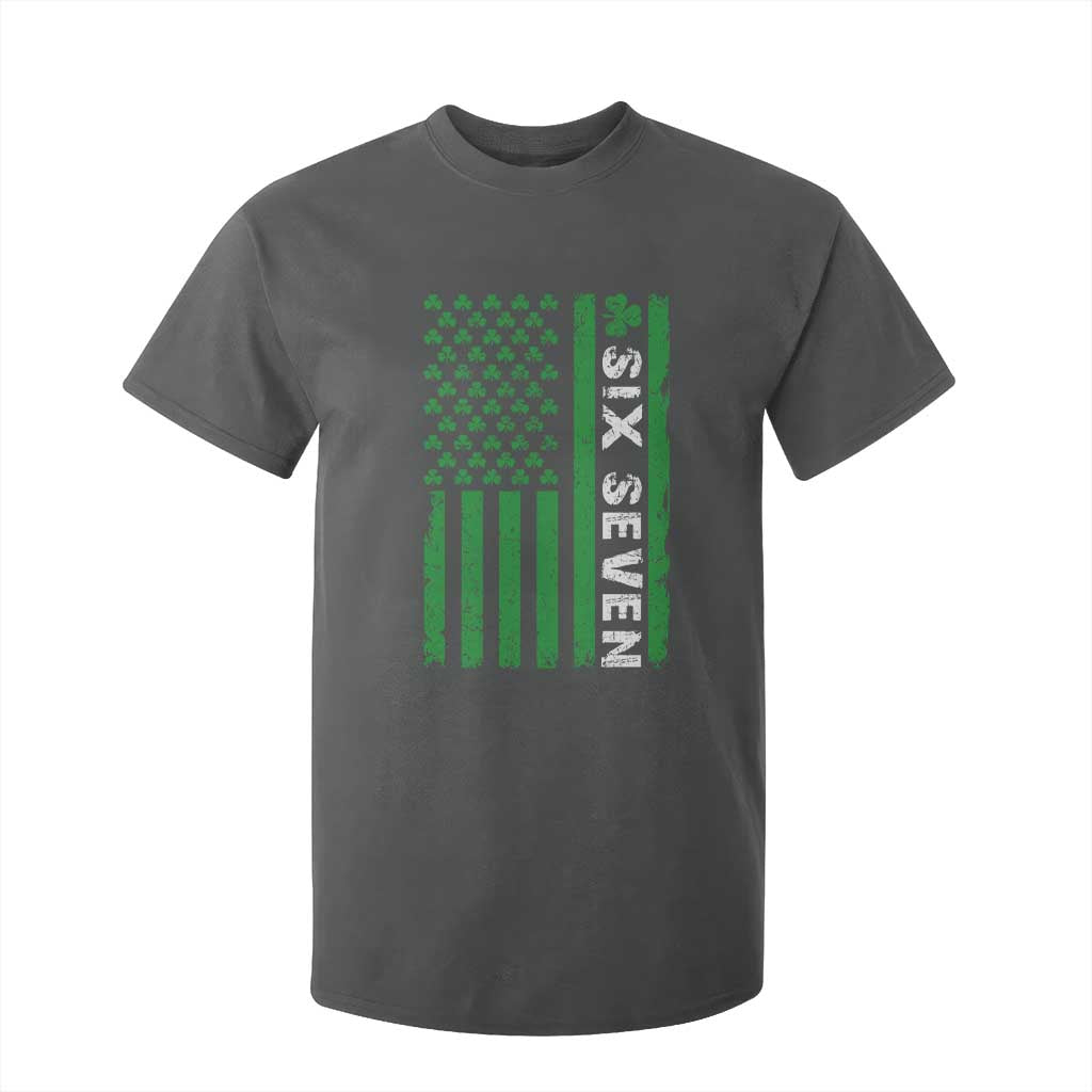 Six Seven 67 St Patricks Day Shamrock Vintage American Flag T Shirt For Kid TS11 Dark Heather Print Your Wear