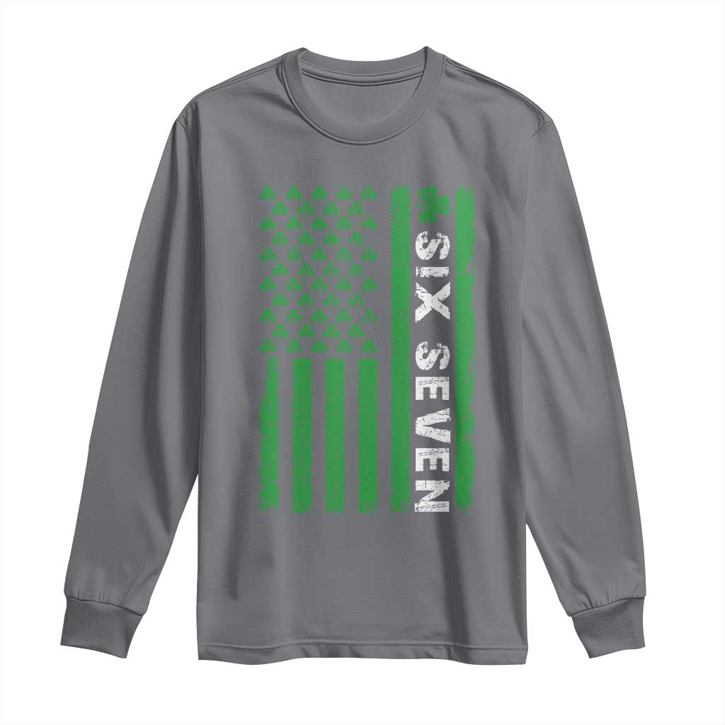 Six Seven 67 St Patricks Day Shamrock Vintage American Flag Long Sleeve Shirt TS11 Charcoal Print Your Wear