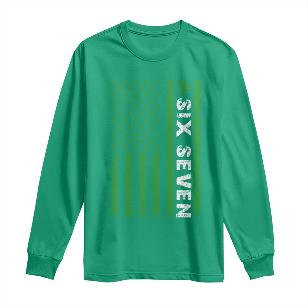 Six Seven 67 St Patricks Day Shamrock Vintage American Flag Long Sleeve Shirt TS11 Irish Green Print Your Wear