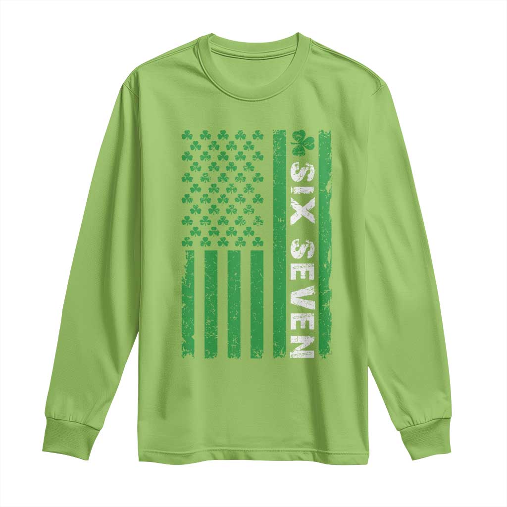 Six Seven 67 St Patricks Day Shamrock Vintage American Flag Long Sleeve Shirt TS11 Lime Print Your Wear