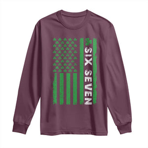 Six Seven 67 St Patricks Day Shamrock Vintage American Flag Long Sleeve Shirt TS11 Maroon Print Your Wear