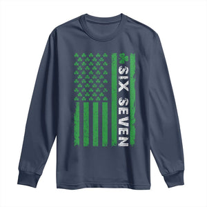 Six Seven 67 St Patricks Day Shamrock Vintage American Flag Long Sleeve Shirt TS11 Navy Print Your Wear