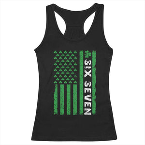 Six Seven 67 St Patricks Day Shamrock Vintage American Flag Racerback Tank Top TS11 Black Print Your Wear