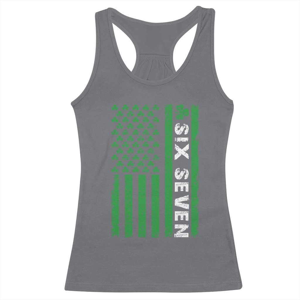 Six Seven 67 St Patricks Day Shamrock Vintage American Flag Racerback Tank Top TS11 Charcoal Print Your Wear
