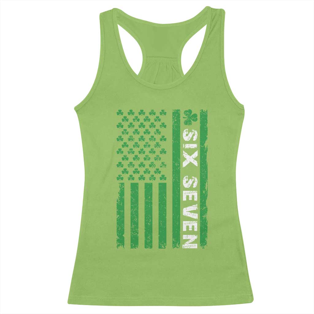 Six Seven 67 St Patricks Day Shamrock Vintage American Flag Racerback Tank Top TS11 Lime Print Your Wear