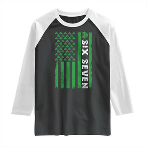 Six Seven 67 St Patricks Day Shamrock Vintage American Flag Raglan Shirt TS11 Black White Print Your Wear