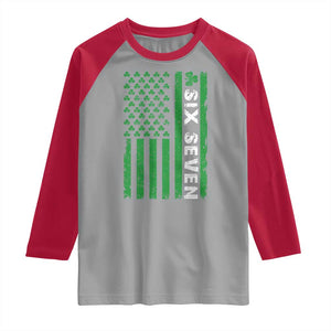 Six Seven 67 St Patricks Day Shamrock Vintage American Flag Raglan Shirt TS11 Sport Gray Red Print Your Wear