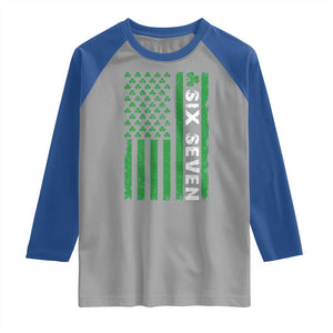 Six Seven 67 St Patricks Day Shamrock Vintage American Flag Raglan Shirt TS11 Sport Gray Royal Print Your Wear
