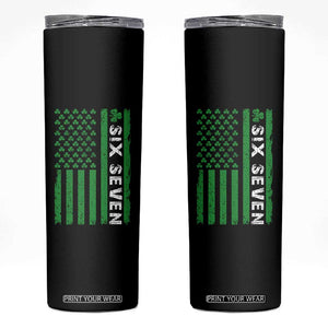 Six Seven 67 St Patricks Day Shamrock Vintage American Flag Skinny Tumbler TS11 Black Print Your Wear