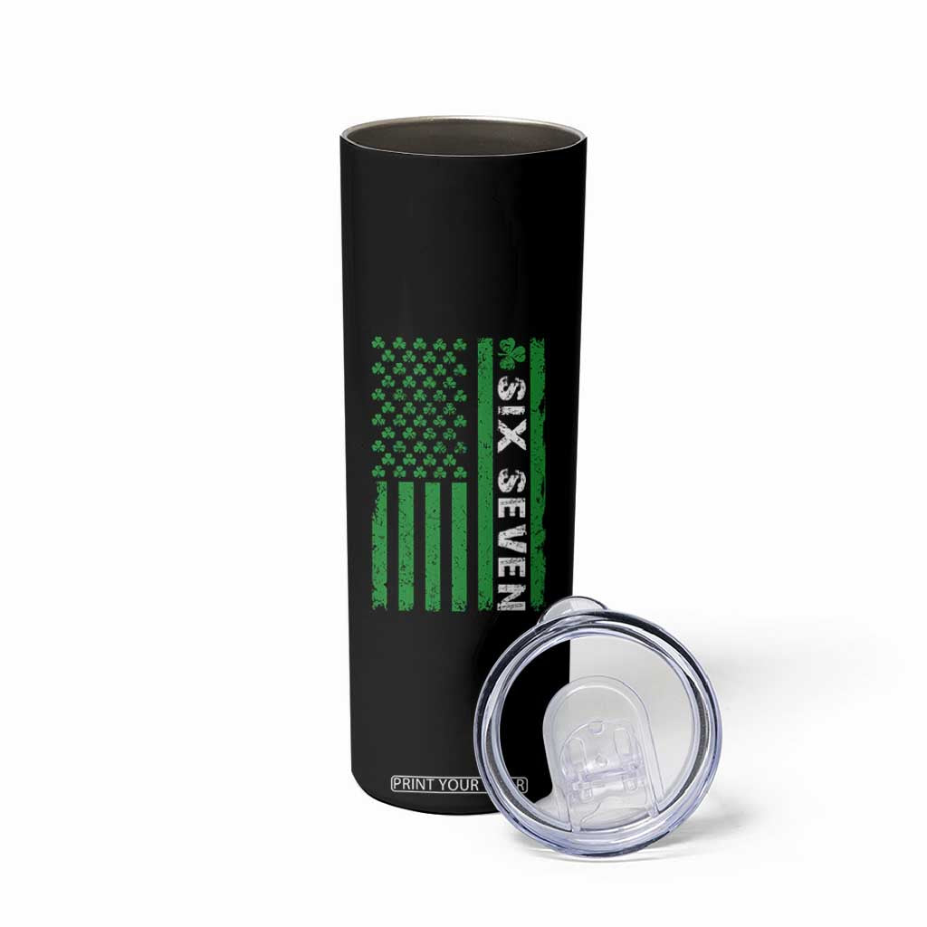 Six Seven 67 St Patricks Day Shamrock Vintage American Flag Skinny Tumbler TS11 Print Your Wear