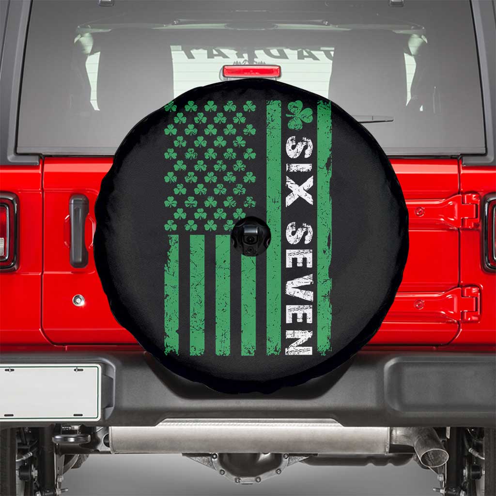 Six Seven 67 St Patricks Day Shamrock Vintage American Flag Spare Tire Cover TS11 Black Print Your Wear