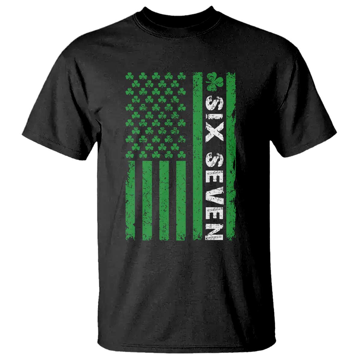 Six Seven 67 St Patricks Day Shamrock Vintage American Flag T Shirt TS11 Black Print Your Wear