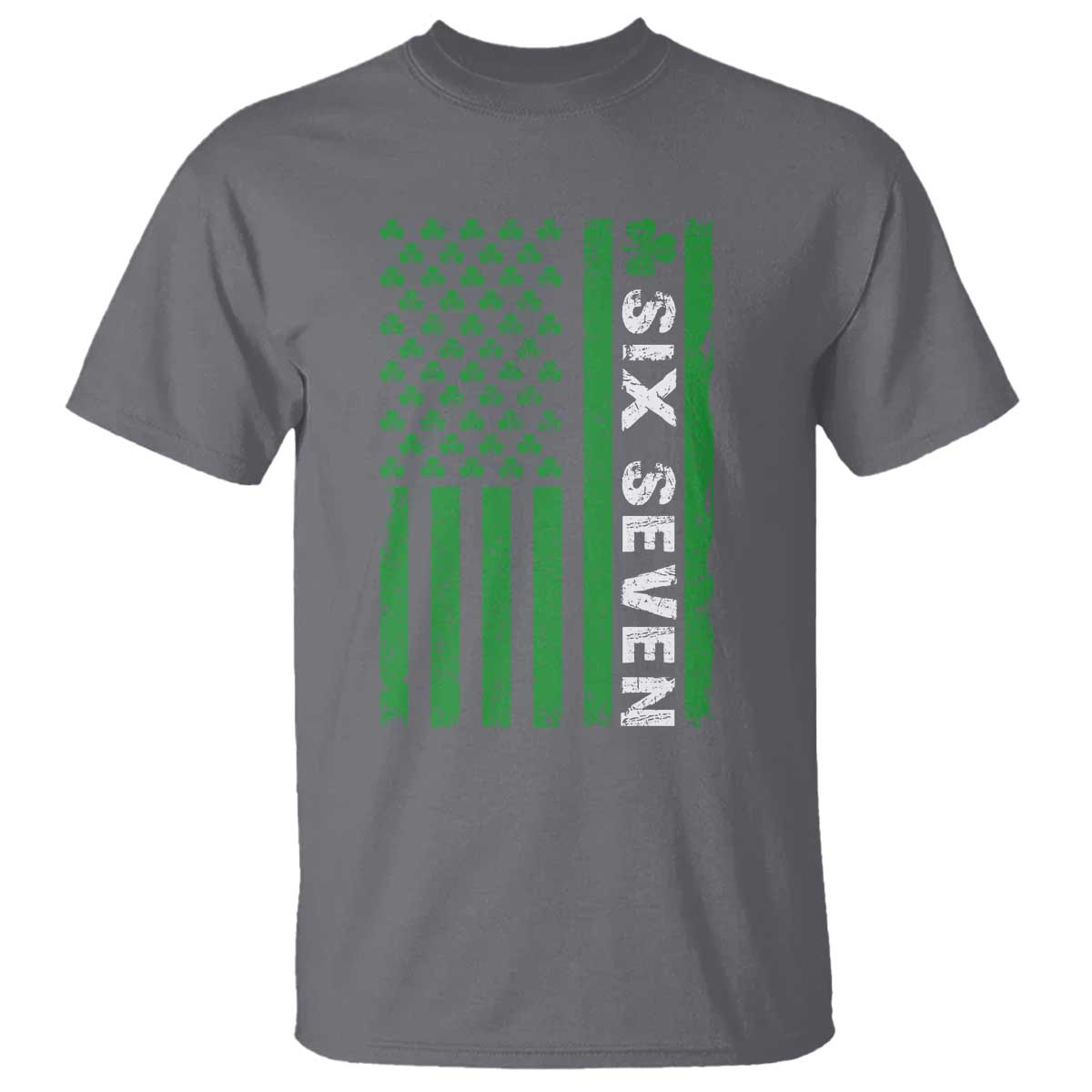Six Seven 67 St Patricks Day Shamrock Vintage American Flag T Shirt TS11 Charcoal Print Your Wear