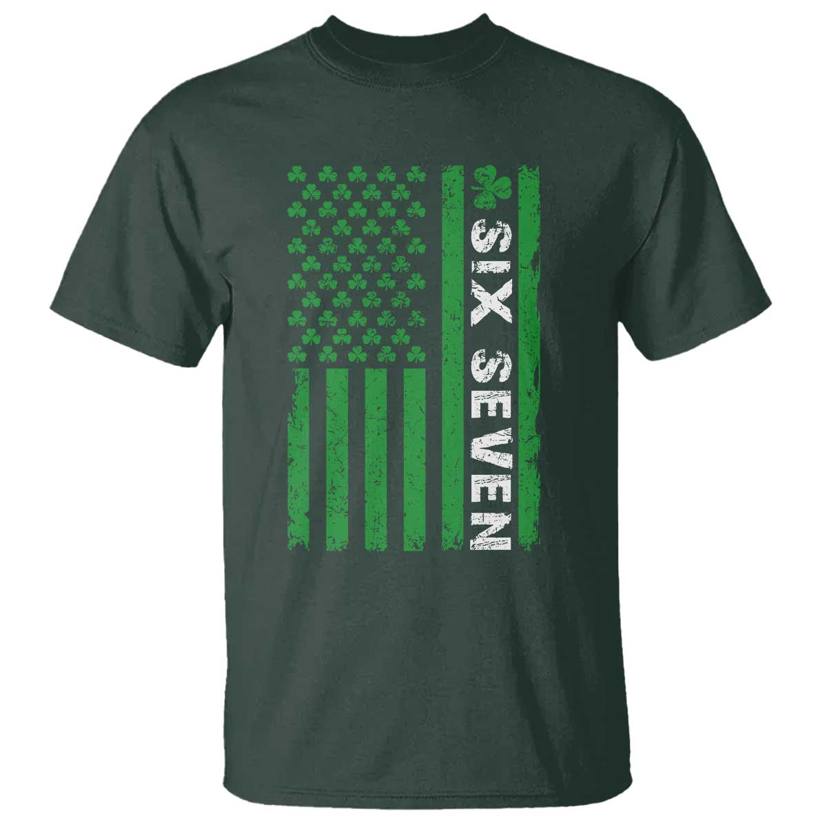 Six Seven 67 St Patricks Day Shamrock Vintage American Flag T Shirt TS11 Dark Forest Green Print Your Wear