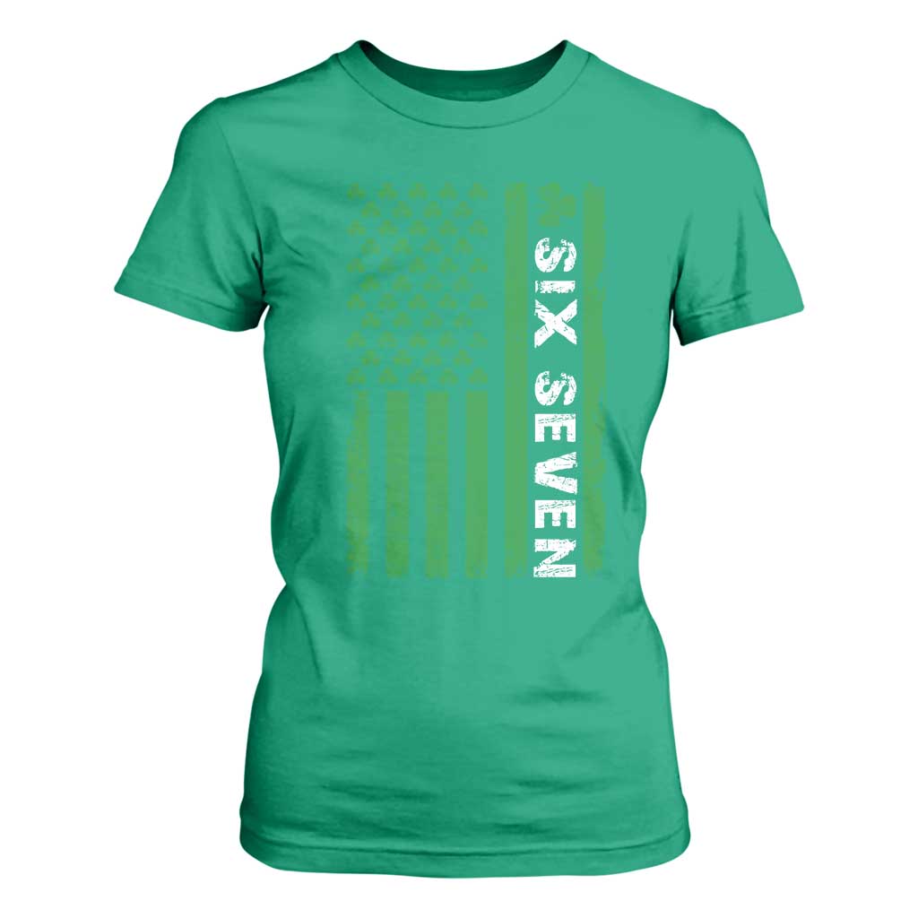 Six Seven 67 St Patricks Day Shamrock Vintage American Flag T Shirt For Women TS11 Irish Green Print Your Wear