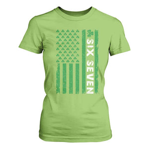 Six Seven 67 St Patricks Day Shamrock Vintage American Flag T Shirt For Women TS11 Lime Print Your Wear