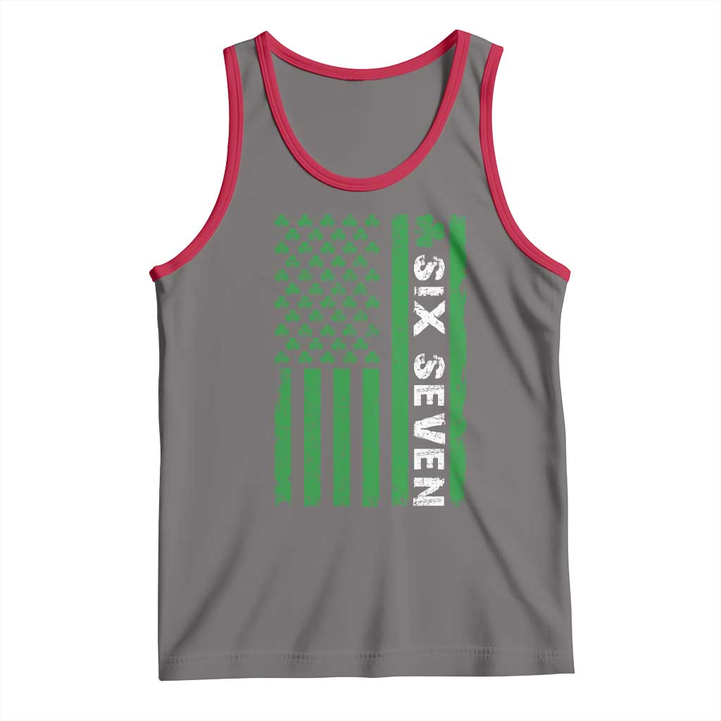 Six Seven 67 St Patricks Day Shamrock Vintage American Flag Tank Top TS11 Deep Heather Red Print Your Wear