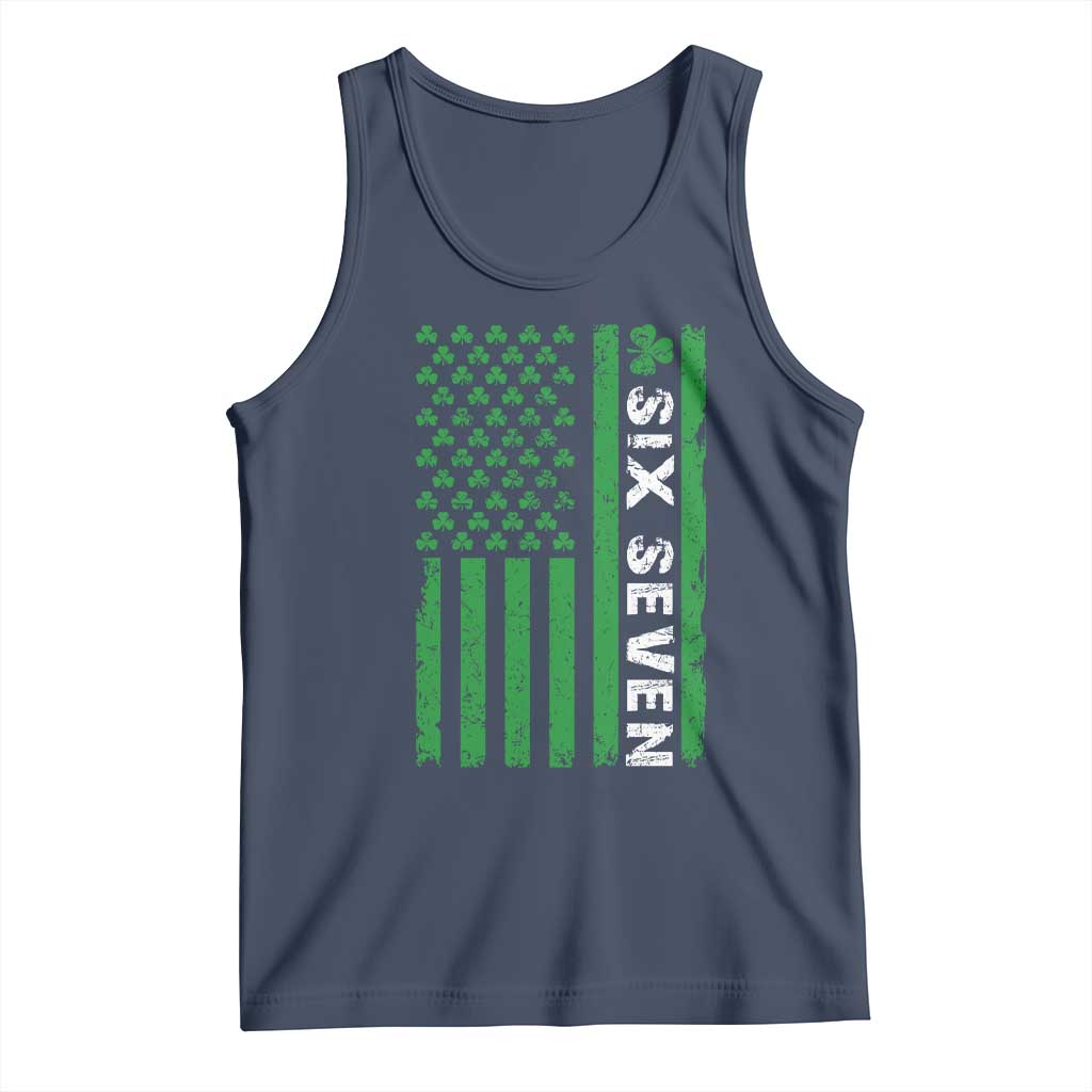 Six Seven 67 St Patricks Day Shamrock Vintage American Flag Tank Top TS11 Navy Print Your Wear