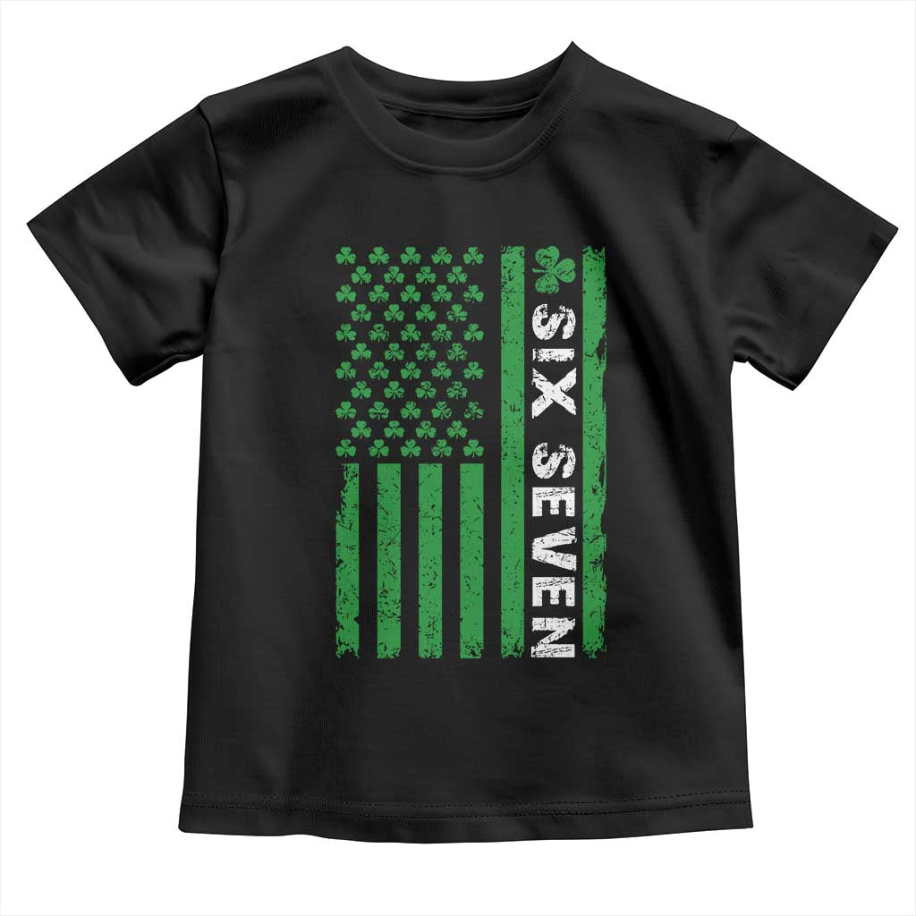 Six Seven 67 St Patricks Day Shamrock Vintage American Flag Toddler T Shirt TS11 Black Print Your Wear