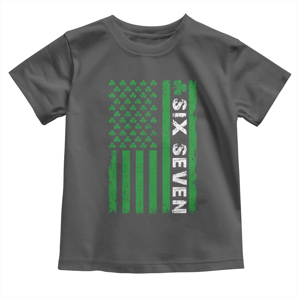 Six Seven 67 St Patricks Day Shamrock Vintage American Flag Toddler T Shirt TS11 Dark Heather Print Your Wear