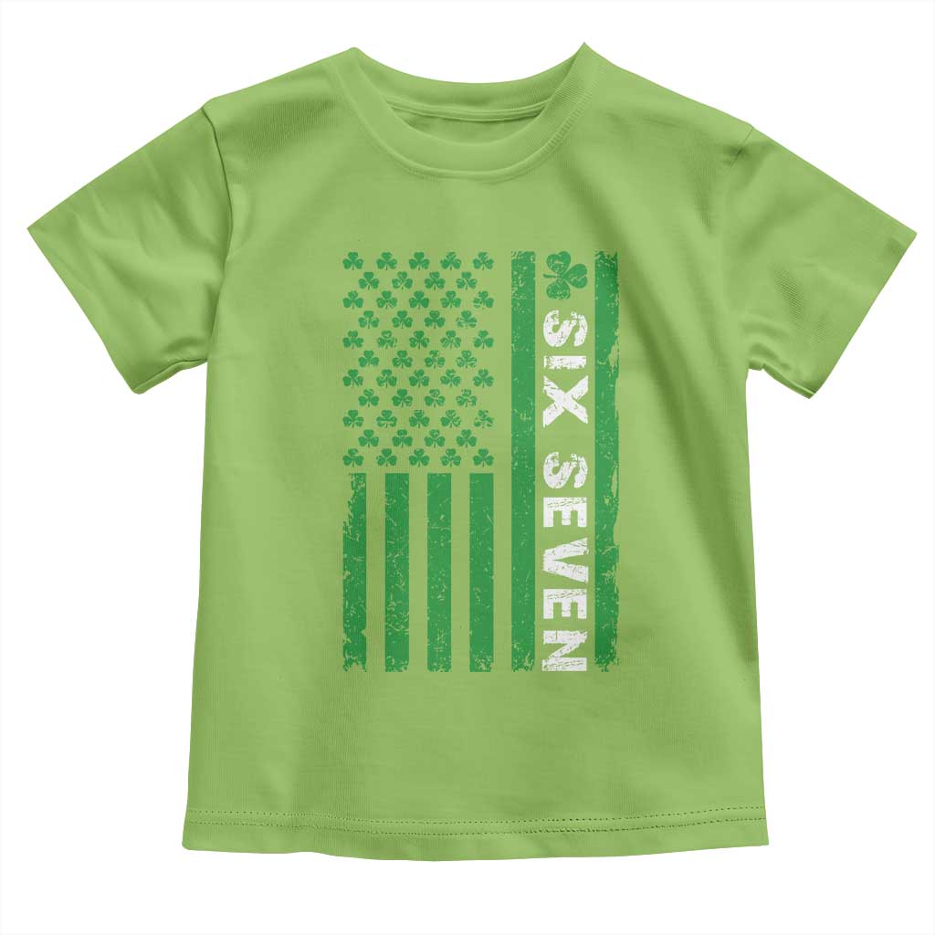 Six Seven 67 St Patricks Day Shamrock Vintage American Flag Toddler T Shirt TS11 Lime Print Your Wear