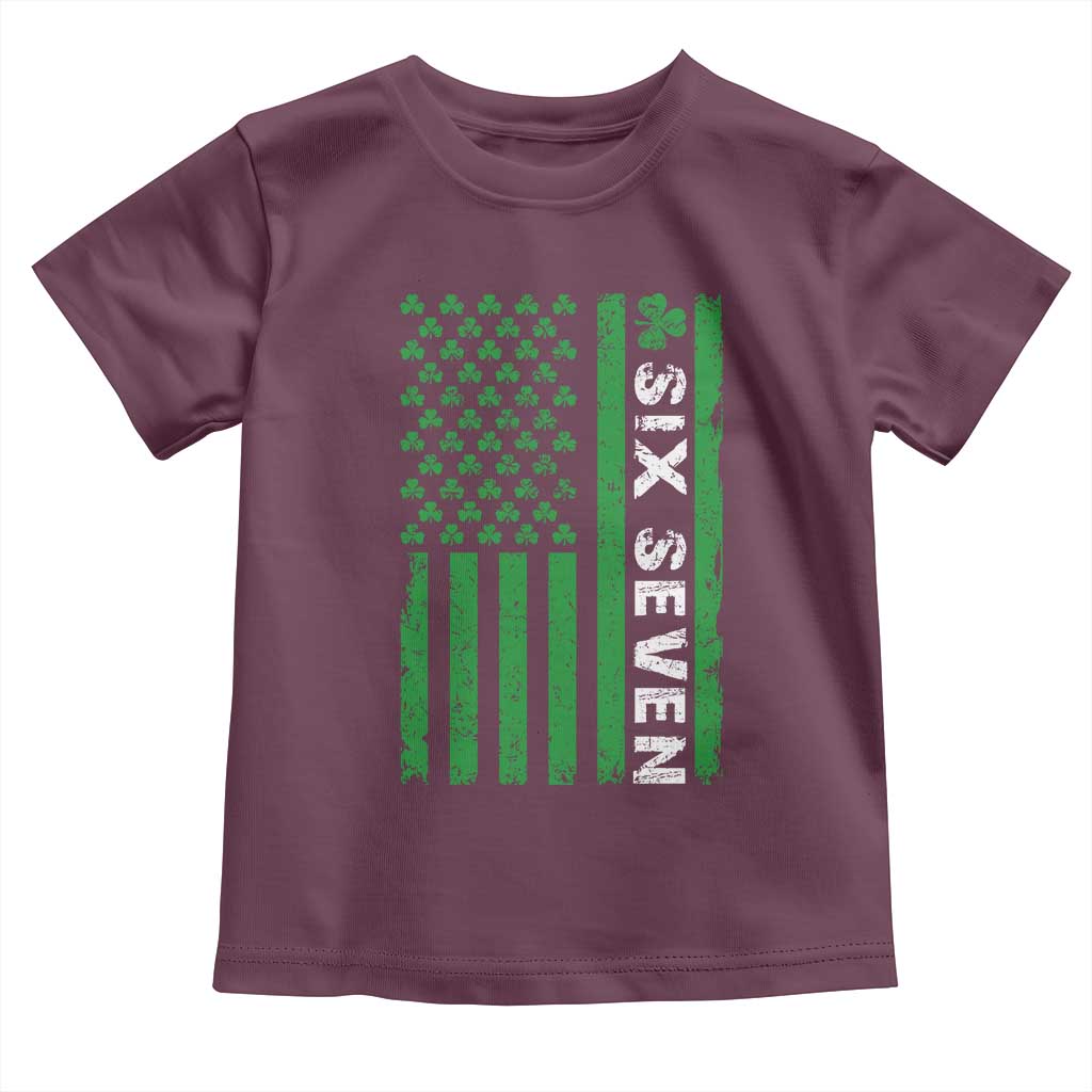 Six Seven 67 St Patricks Day Shamrock Vintage American Flag Toddler T Shirt TS11 Maroon Print Your Wear