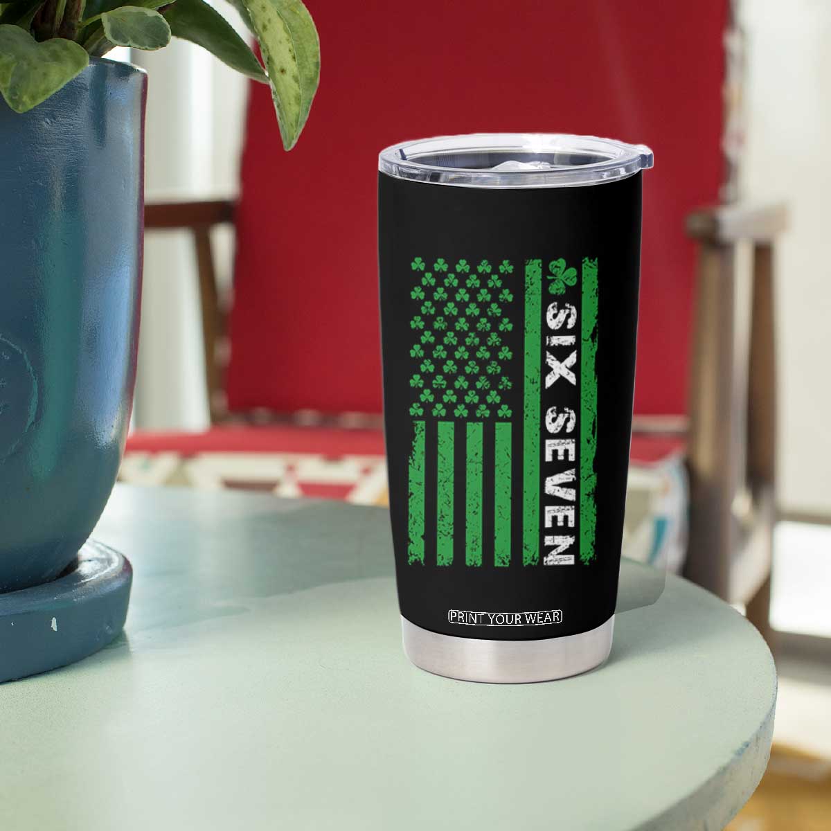 Six Seven 67 St Patricks Day Shamrock Vintage American Flag Tumbler Cup TS11 Print Your Wear