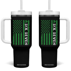 Six Seven 67 St Patricks Day Shamrock Vintage American Flag Tumbler With Handle TS11 One Size: 40 oz Black Print Your Wear