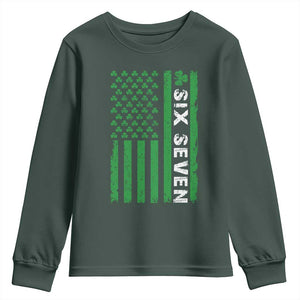 Six Seven 67 St Patricks Day Shamrock Vintage American Flag Youth Sweatshirt TS11 Dark Forest Green Print Your Wear