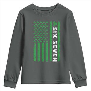 Six Seven 67 St Patricks Day Shamrock Vintage American Flag Youth Sweatshirt TS11 Dark Heather Print Your Wear