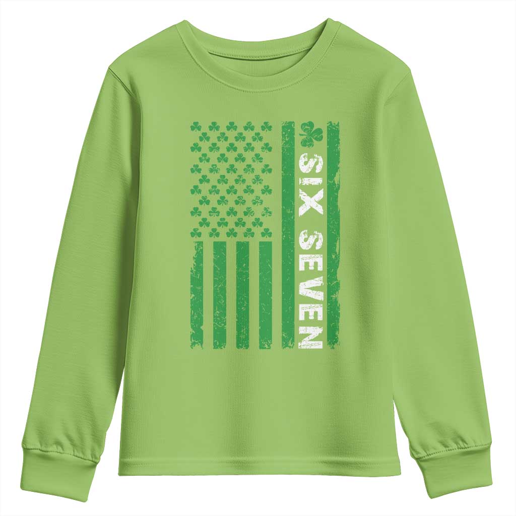 Six Seven 67 St Patricks Day Shamrock Vintage American Flag Youth Sweatshirt TS11 Lime Print Your Wear