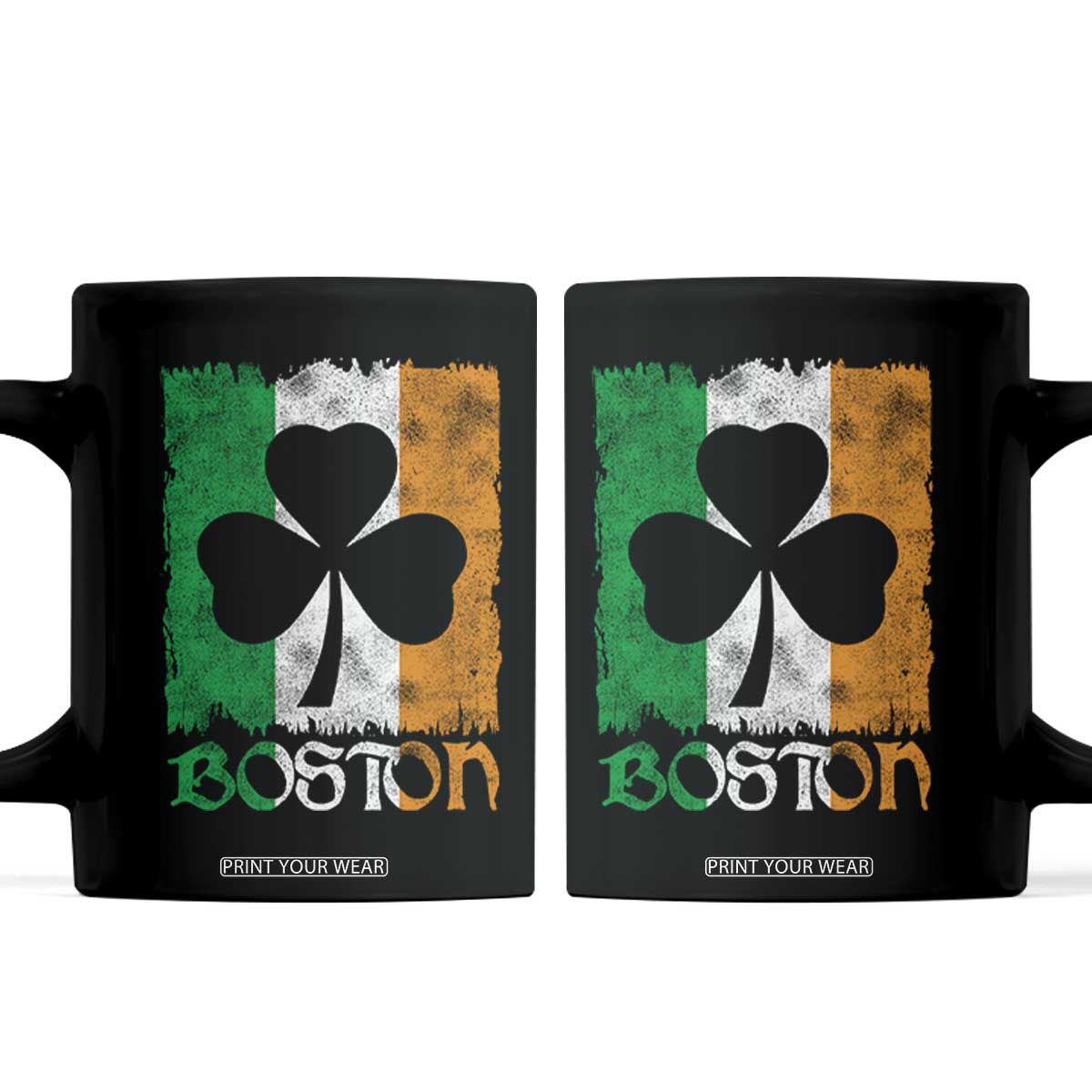 Boston St Patricks Day Coffee Mug Distressed Shamrock Vintage Irish Flag TS11 Black Print Your Wear