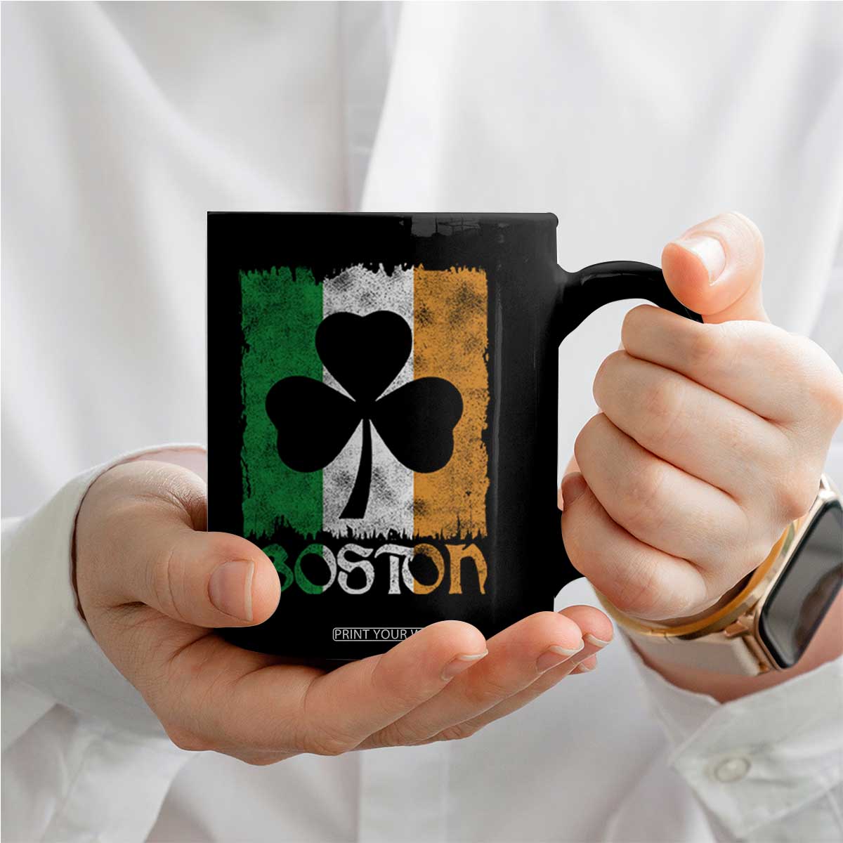 Boston St Patricks Day Coffee Mug Distressed Shamrock Vintage Irish Flag TS11 Print Your Wear