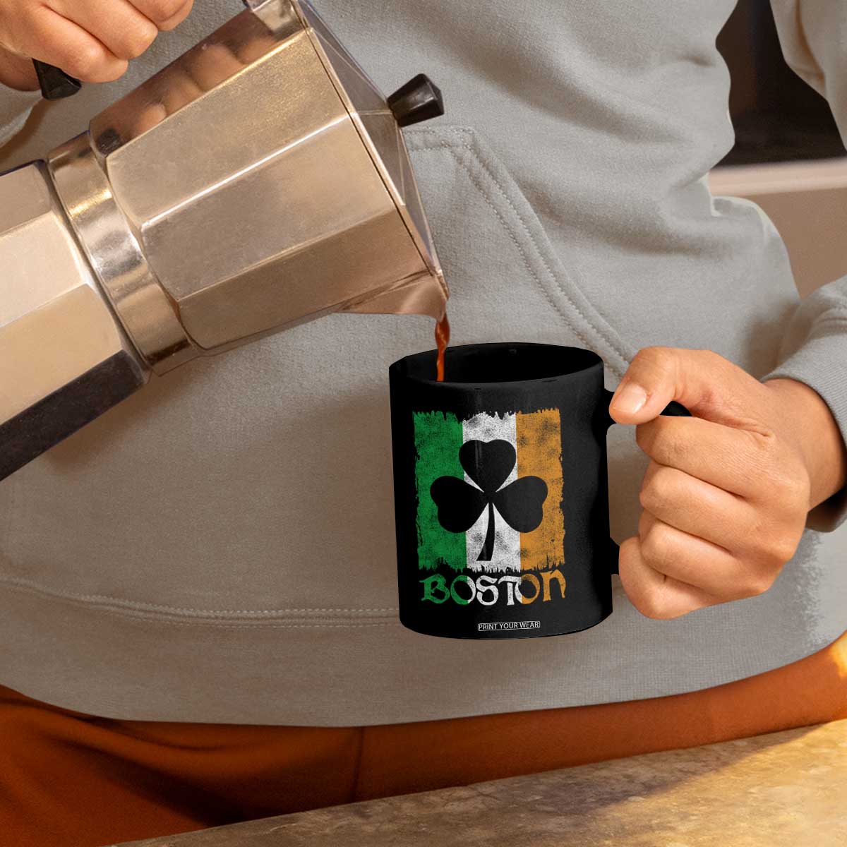 Boston St Patricks Day Coffee Mug Distressed Shamrock Vintage Irish Flag TS11 Print Your Wear