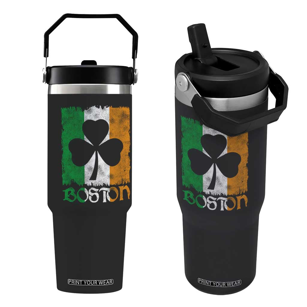 Boston St Patricks Day Flip Straw Tumbler Distressed Shamrock Vintage Irish Flag TS11 One Size: 30 oz Black Print Your Wear