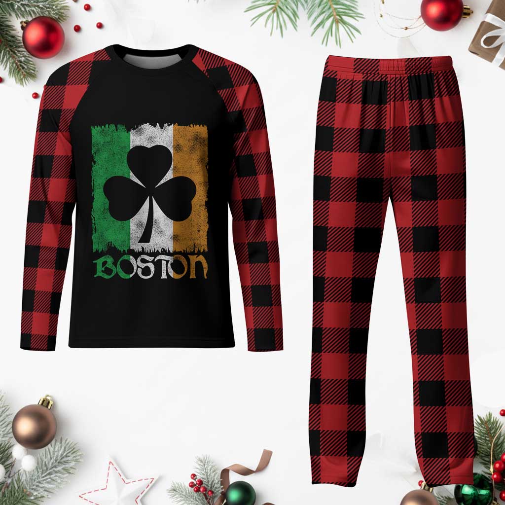 Boston St Patricks Day Plaid Pajama Set Distressed Shamrock Vintage Irish Flag TS11 Buffalo Plaid Print Your Wear