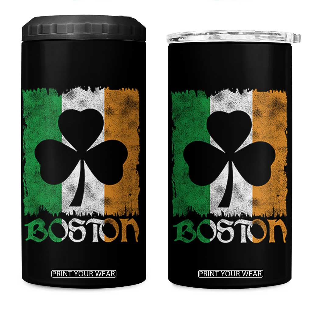 Boston St Patricks Day 4 in 1 Can Cooler Tumbler Distressed Shamrock Vintage Irish Flag TS11 One Size: 16 oz Black Print Your Wear