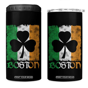 Boston St Patricks Day 4 in 1 Can Cooler Tumbler Distressed Shamrock Vintage Irish Flag TS11 One Size: 16 oz Black Print Your Wear