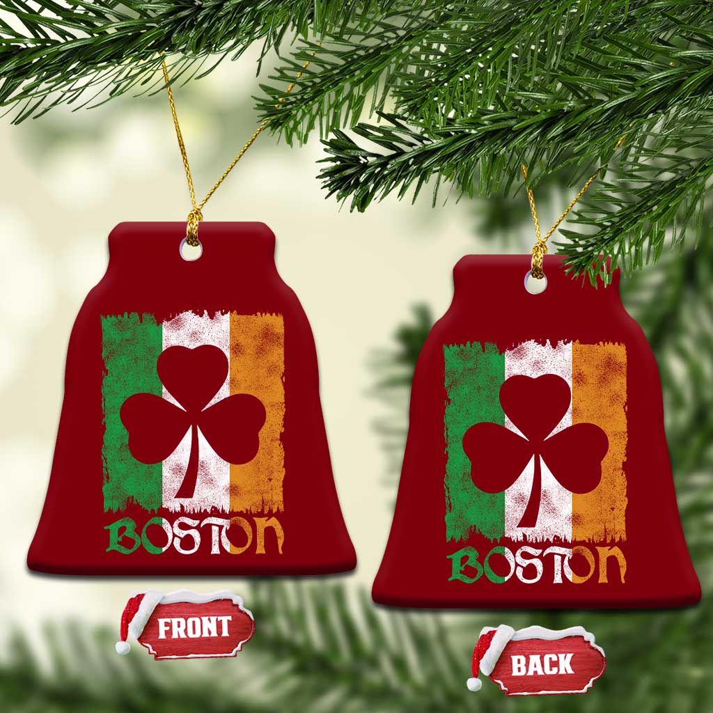 Boston St Patricks Day Ceramic Ornament Distressed Shamrock Vintage Irish Flag TS11 Print Your Wear