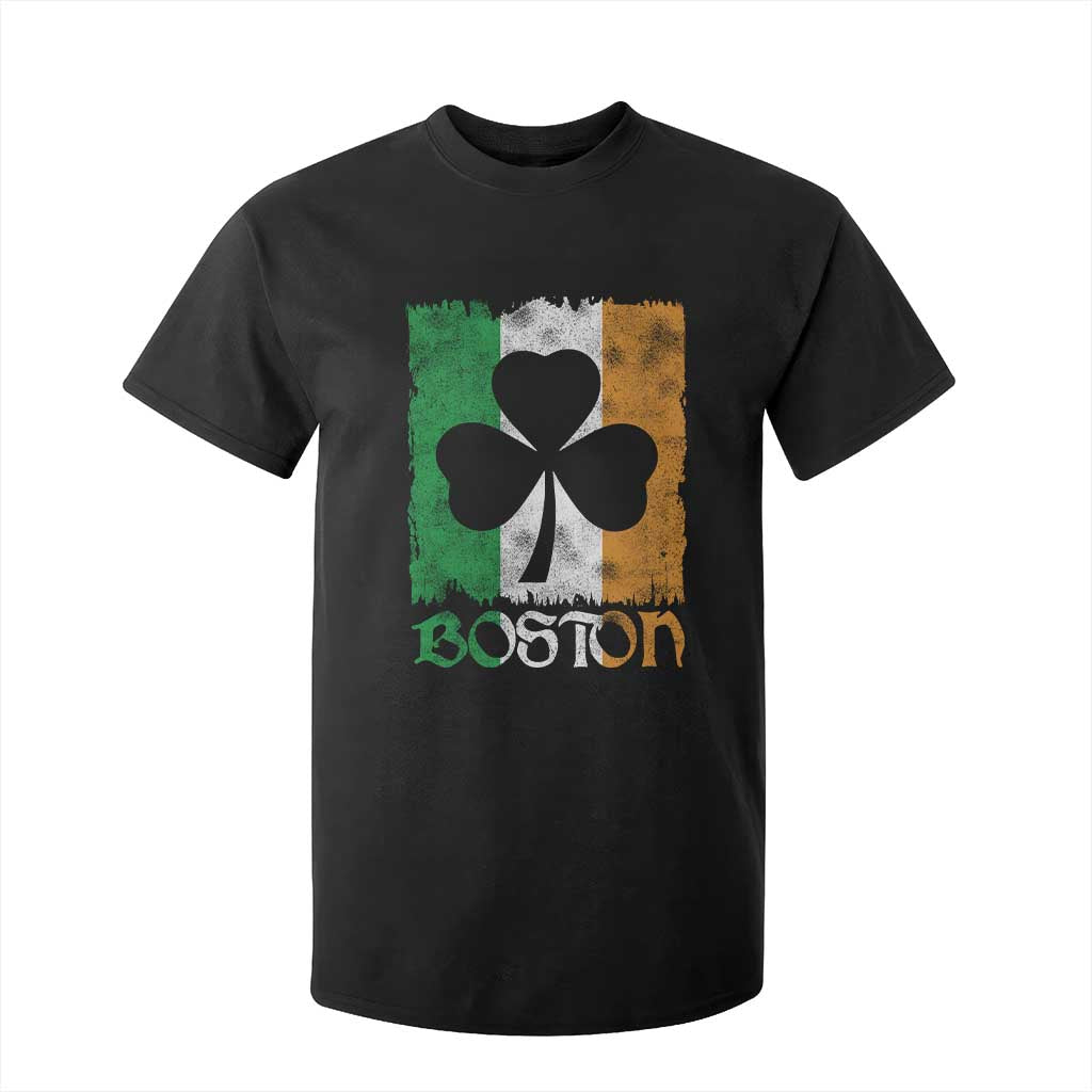 Boston St Patricks Day T Shirt For Kid Distressed Shamrock Vintage Irish Flag TS11 Black Print Your Wear